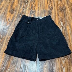 Vintage 90s Rare High-Rise Black Corduroy 100% Cotton Shorts Cuffed 11 12 28